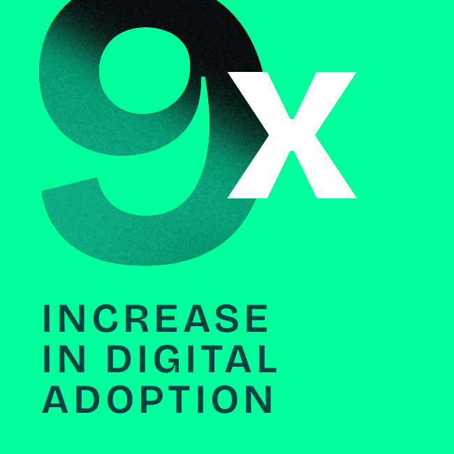 9x increase in digital adoption graphic on green background