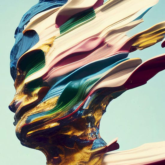 Abstract paint-streaked head silhouette